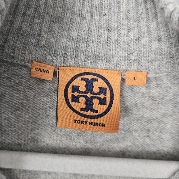 Tory Burch Gray Metino Wool Blend Long Sleeve 1/3 Zip Sweater Size L - Picture 6 of 10